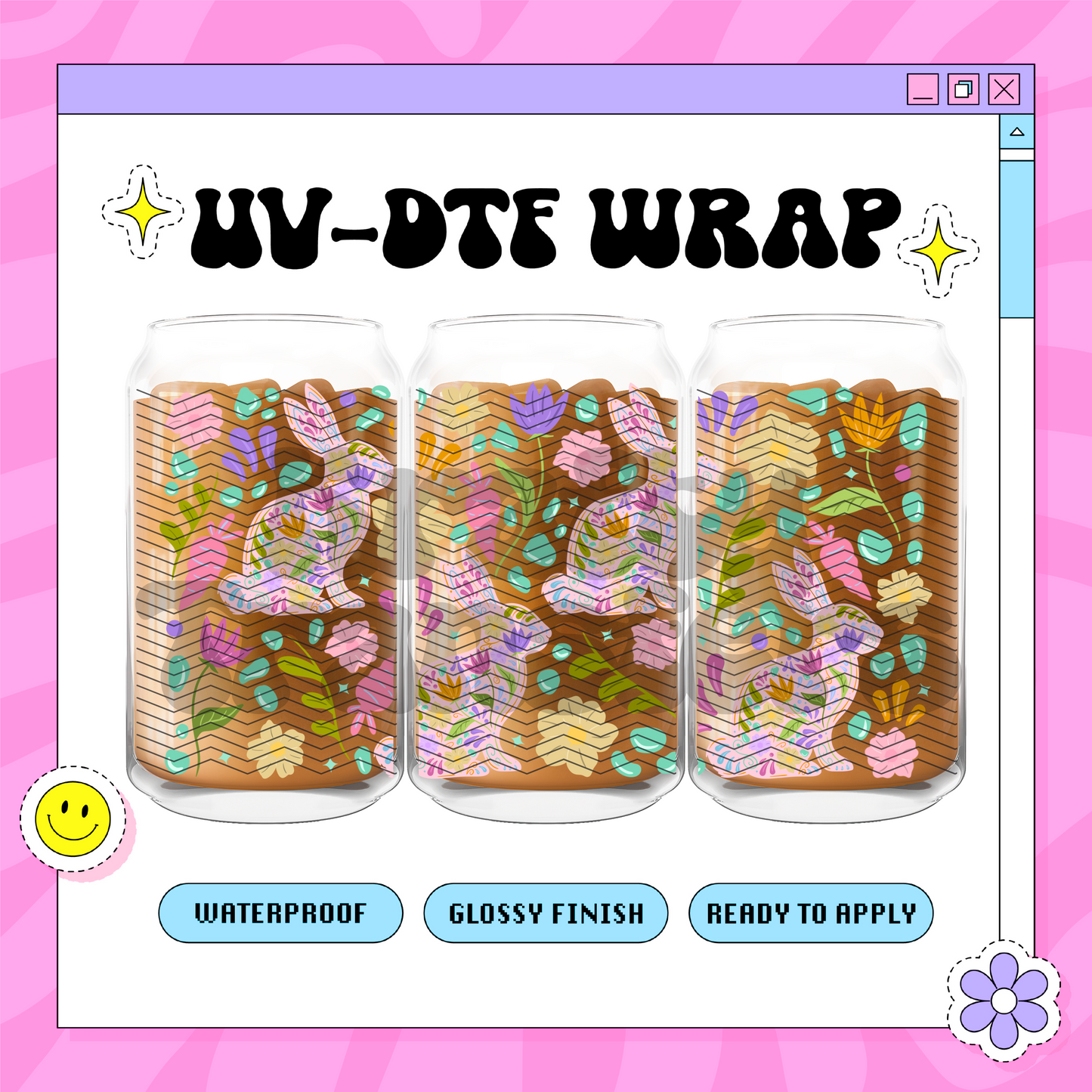 Easter Bunnies Pink - 16oz Glass Wrap