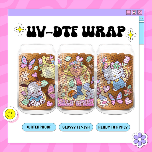 Hello Spring Lizzie Kawaii - 16oz Glass Wrap