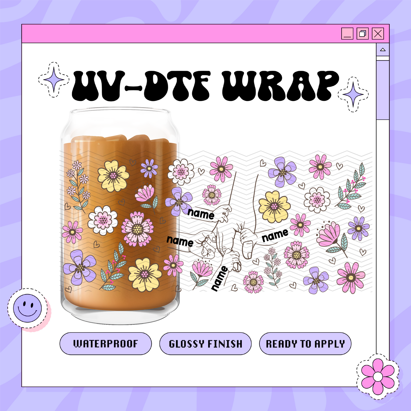 Mama Finger Names Custom - 16oz Glass Wrap (READ DESCRIPTION)