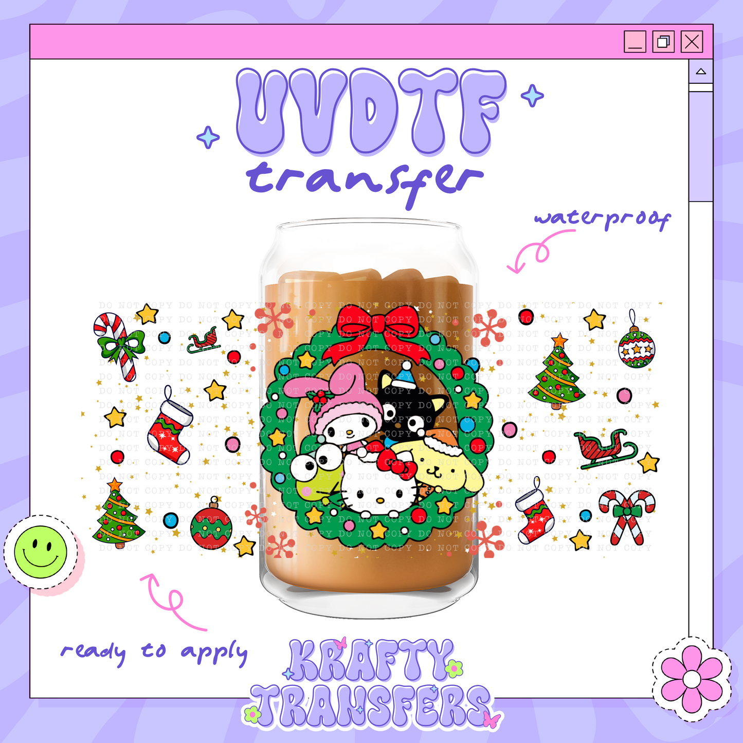Kawaii Xmas Pals - 16oz Glass Wrap