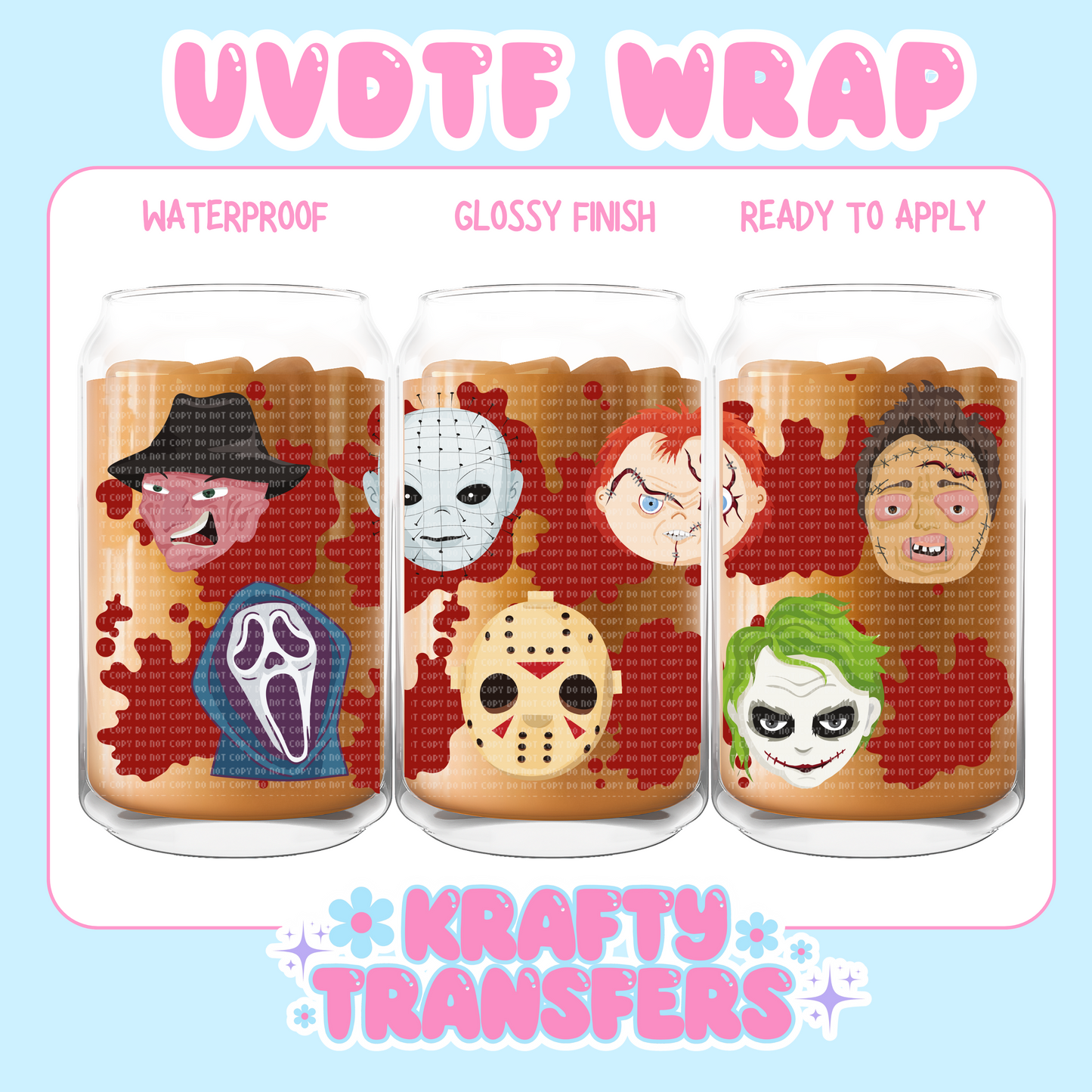 Horror Faces - 16 oz UV DTF WRAP