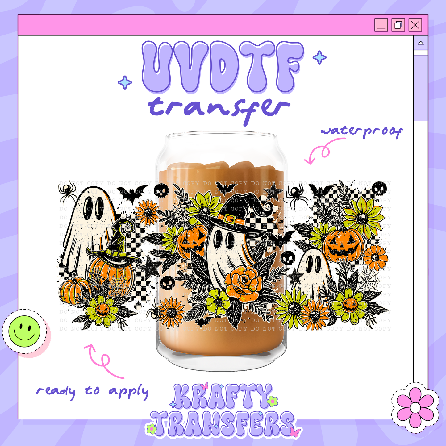 Spooky Retro Checker Ghosties - 16oz Glass Wrap