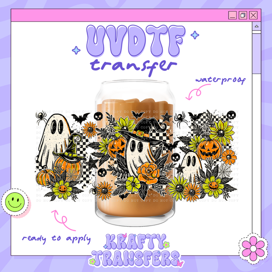 Spooky Retro Checker Ghosties - 16oz Glass Wrap