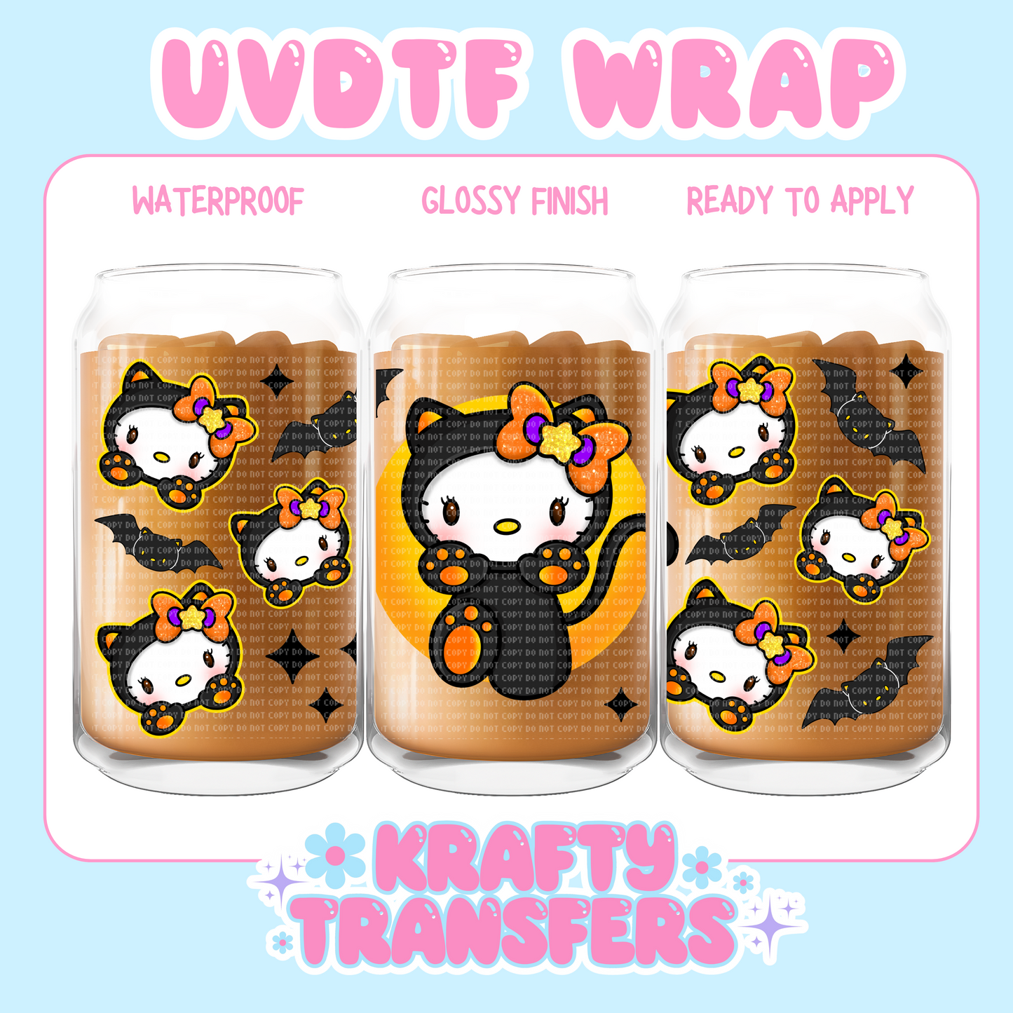 Spooky Kitty Kawaii - 16 oz UV DTF WRAP
