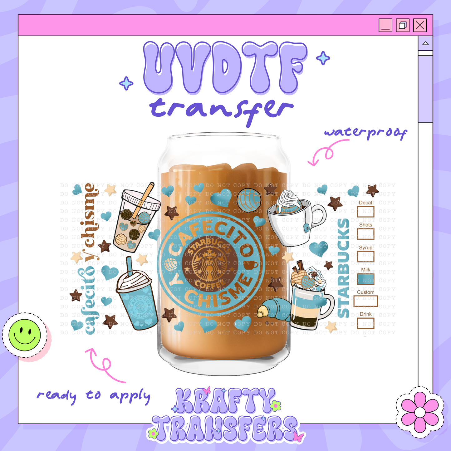 Cafecito y Chisme (Light Blue) - 16oz Glass Wrap