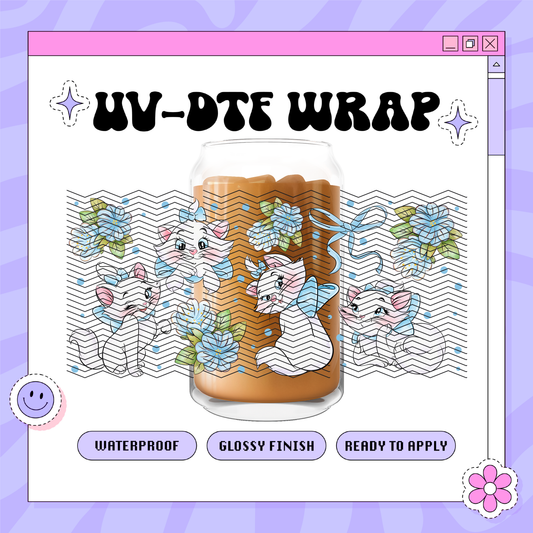 Cat Blue Bow - 16oz Glass Wrap