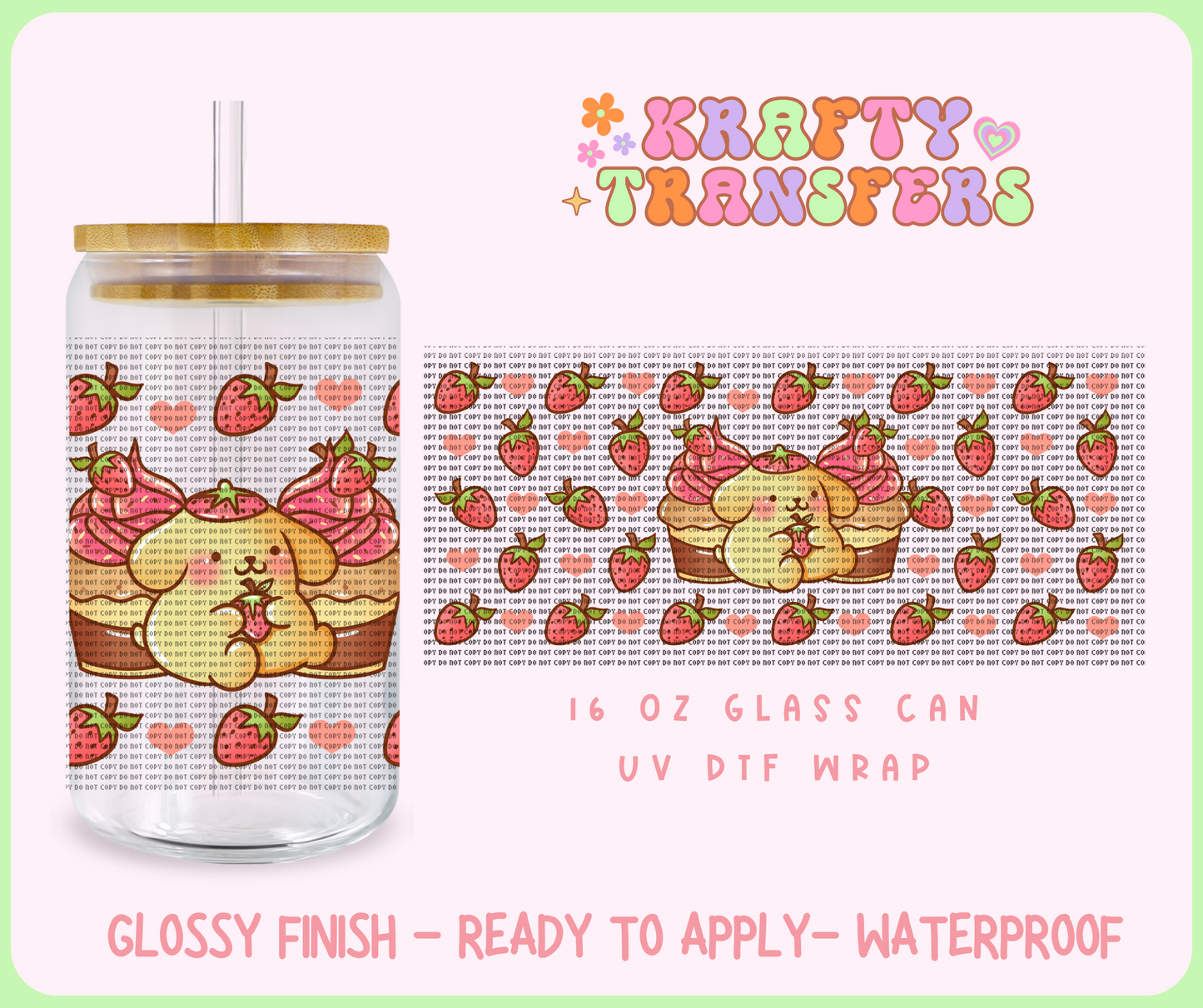 Strawberry Kawaii - 16 Oz UV DTF Wrap