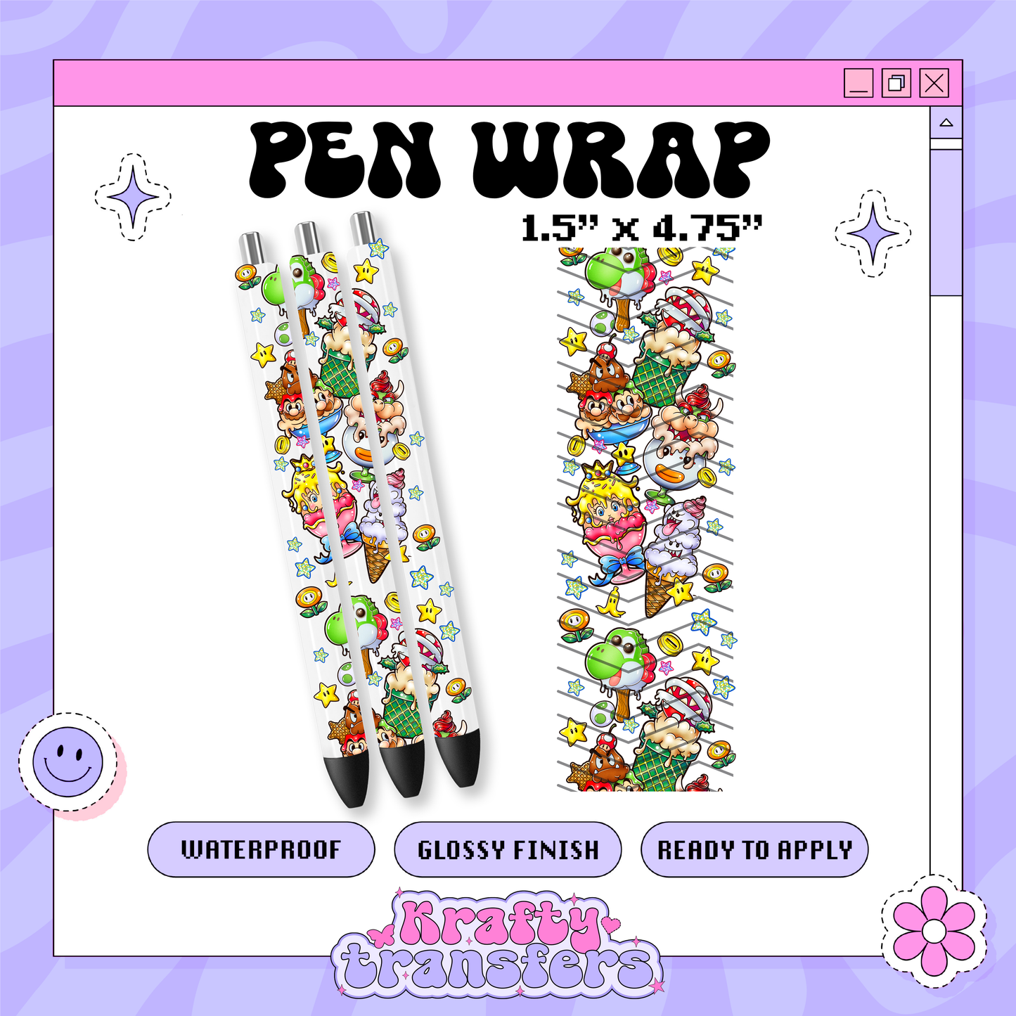 Mario + Friends Ice Cream UV-DTF Pen Wraps