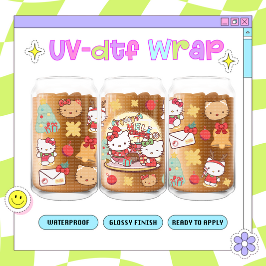 Hello Xmas Kawaii - 16 oz Glass Wrap