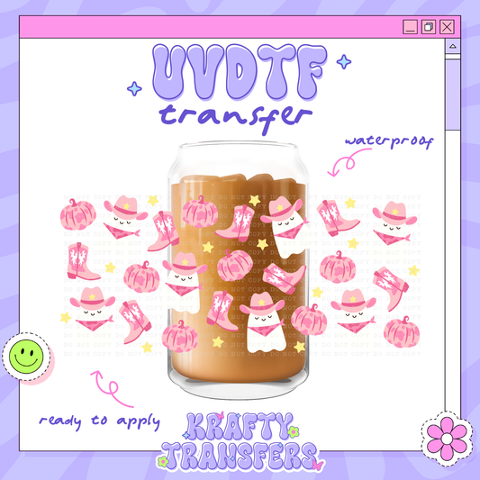 Spooky Pink Cowgirl Ghosties - 16oz Glass Wrap