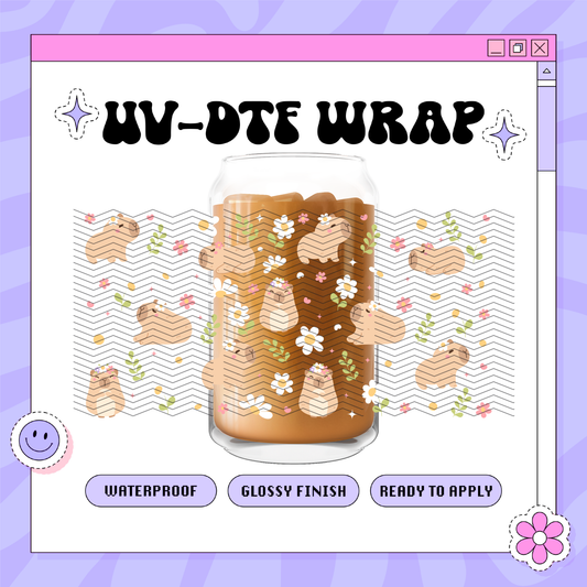 Kawaii Capybara Flowers - 16oz Glass Wrap