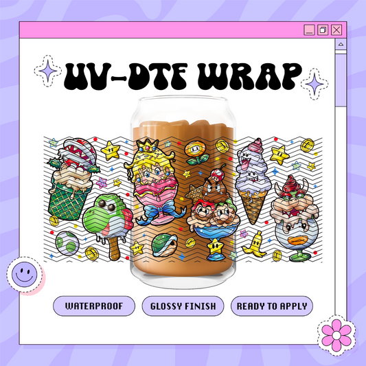 Mario + Friends Ice Cream - 16oz Glass Wrap
