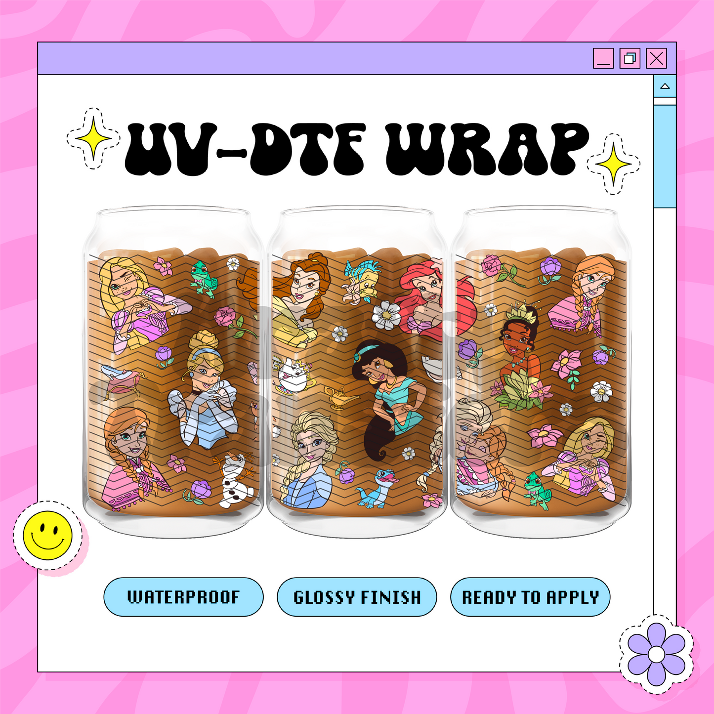Flower Dis Princesses - 16oz Glass Wrap
