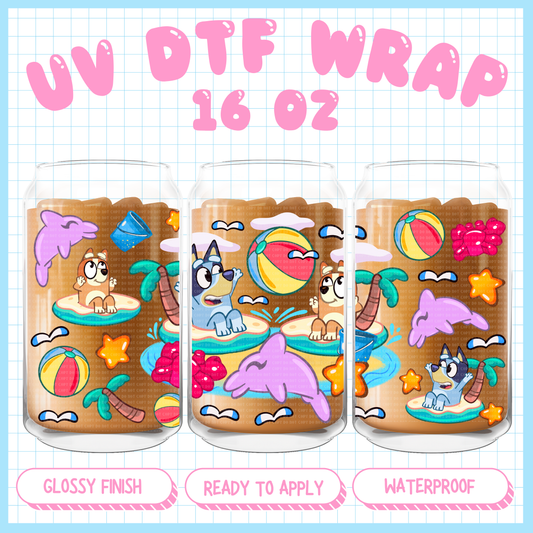 Dogs Beach Day - 16 oz UV DTF WRAP