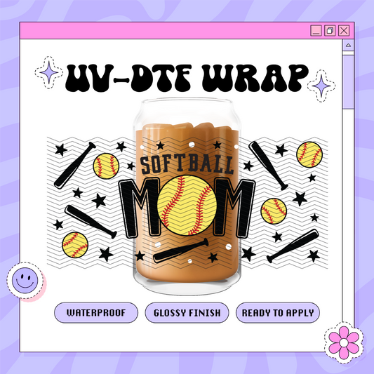 Sport Softball Mom - 16oz Glass Wrap