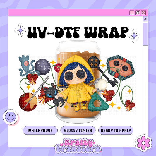 Spooky Button Girl - 16oz Glass Wrap
